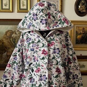 Floral Hooded Vintage Jacket - White with Purple & Pink Floral